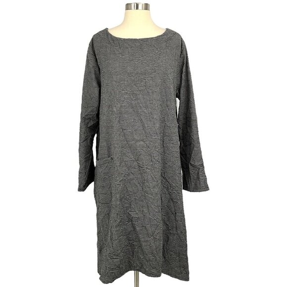 Lisa Bayne Dress Gray Striped Size 2XL Lagenlook Long Sleeve Maxi Pockets Art - Picture 1 of 12
